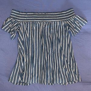 Off the shoulder blue striped top
